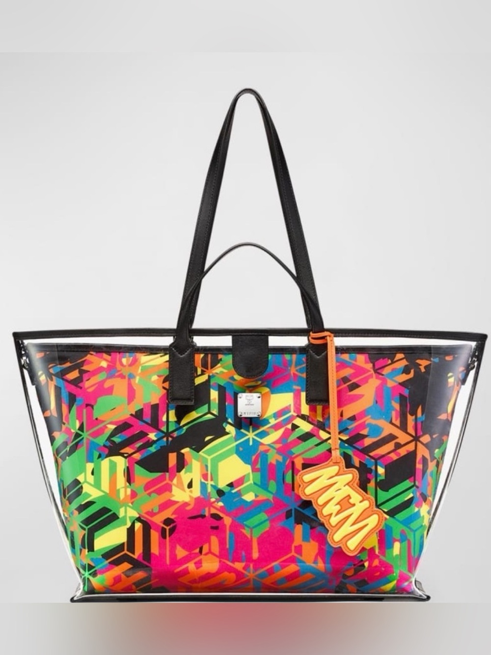MCM Black Tote with Multicolor Top Panel